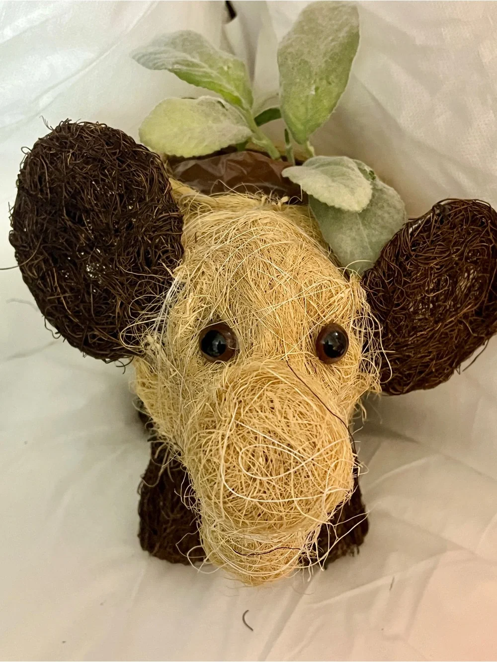 Elephant Woven Fiber Planter Basket Animal Decorative Plant Holder Rustic Décor